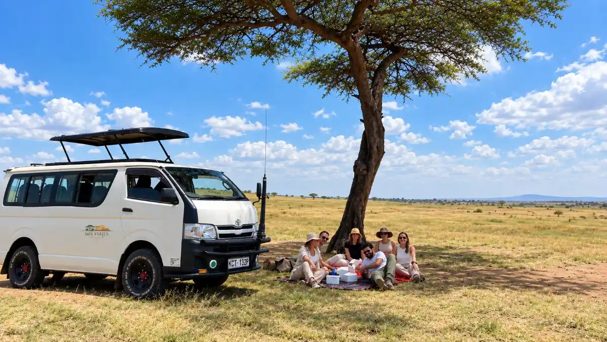Clientes haciendo un picnic en el Masai Mara, durante un safari en Kenia